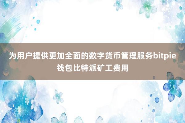 为用户提供更加全面的数字货币管理服务bitpie钱包比特派矿工费用