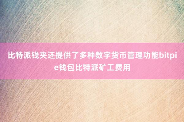 比特派钱夹还提供了多种数字货币管理功能bitpie钱包比特派矿工费用